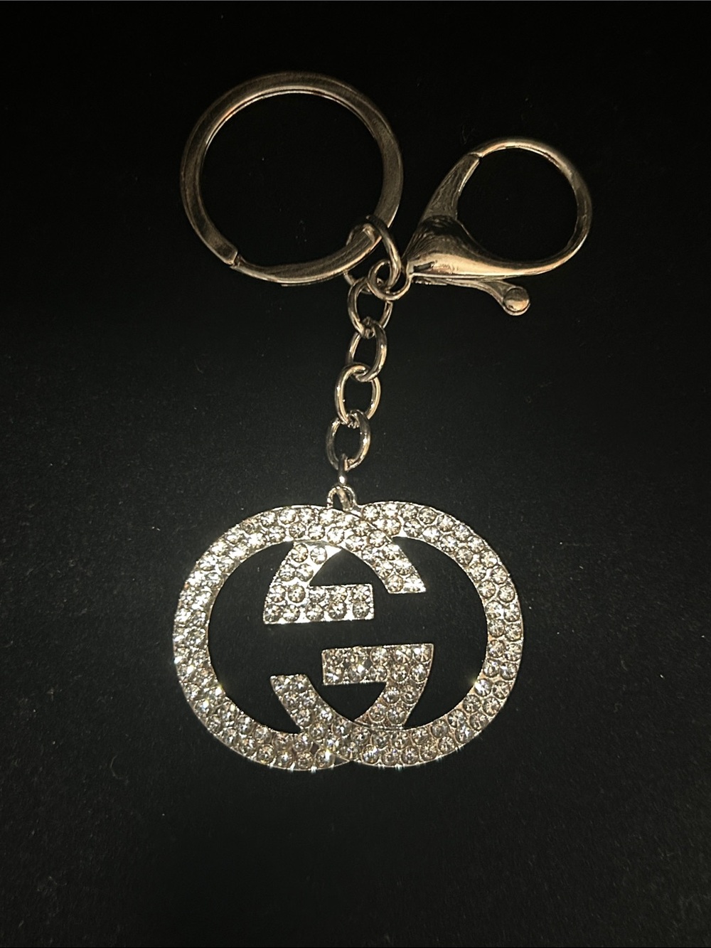 Crystal Double-G Pendant Keychain - Silver